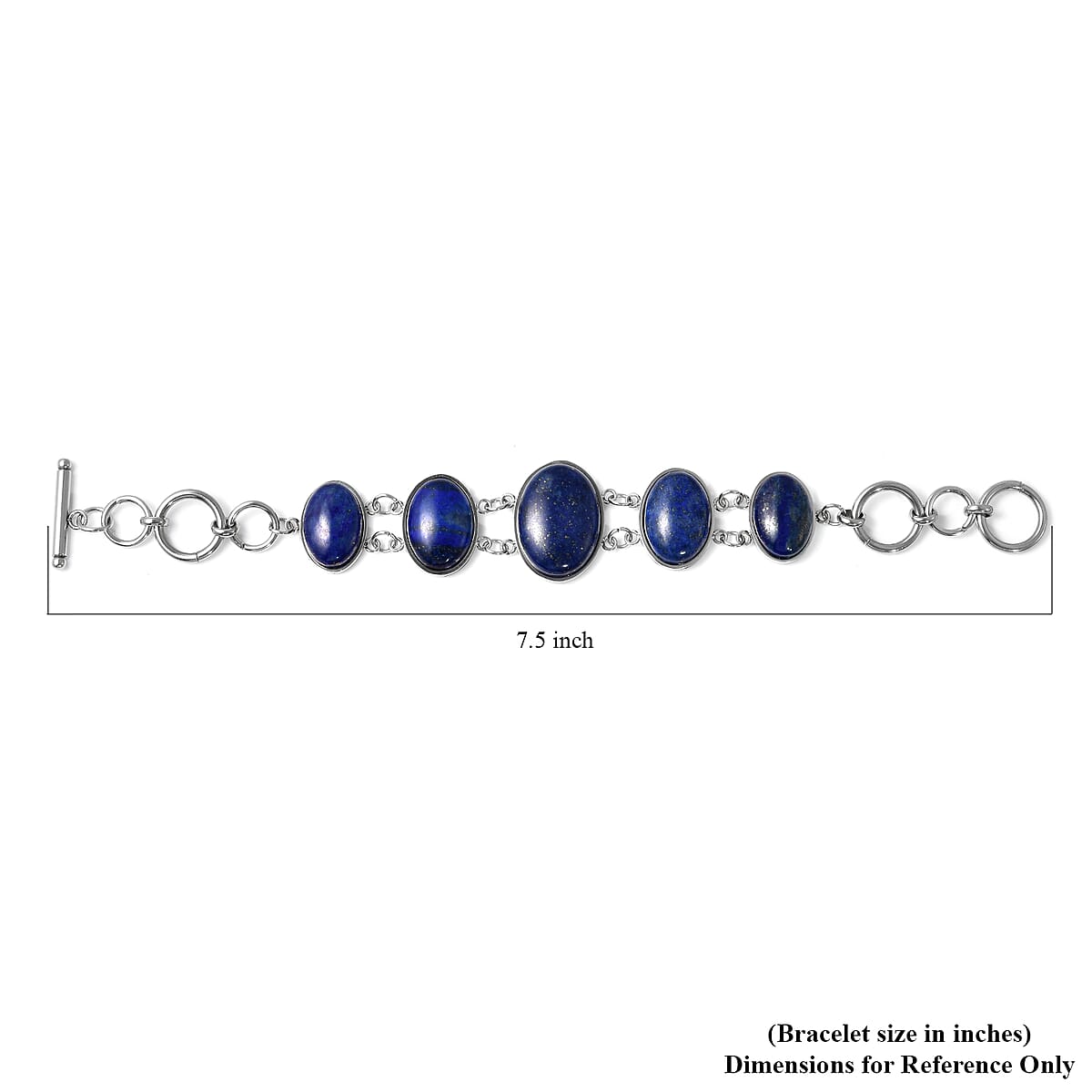 Lapis Lazuli Block and Toggle Clasp Bracelet in Stainless Steel (6.50 In) 55.00 ctw image number 4