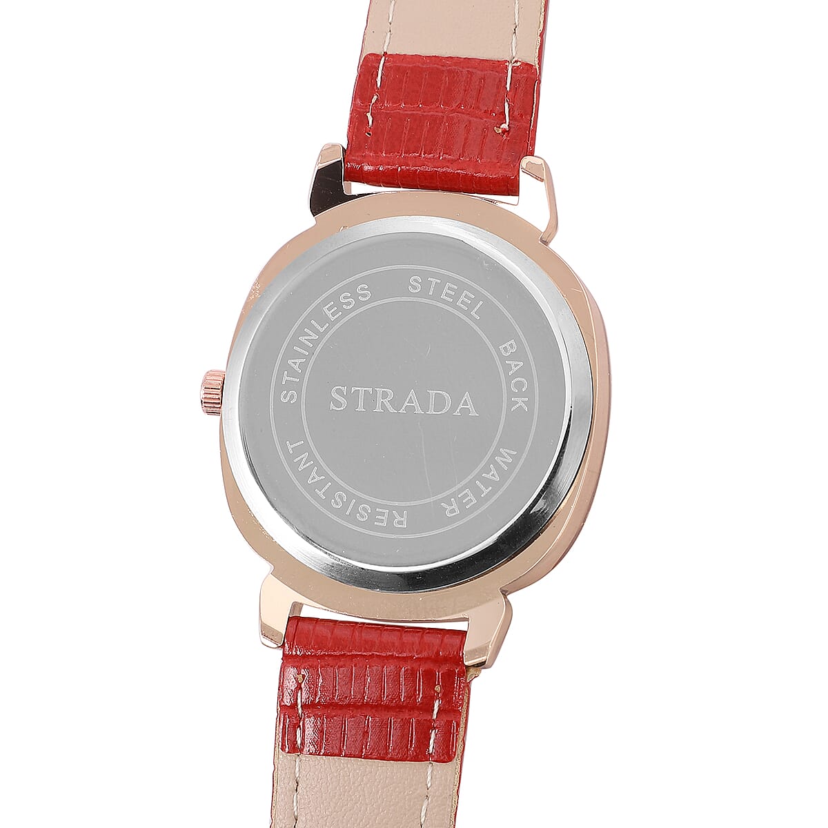 STRADA 10th ANNIVERSARY SPECIAL Austrian Crystal Japanese Movement Water Resistant Watch with Red Faux Leather Band image number 4