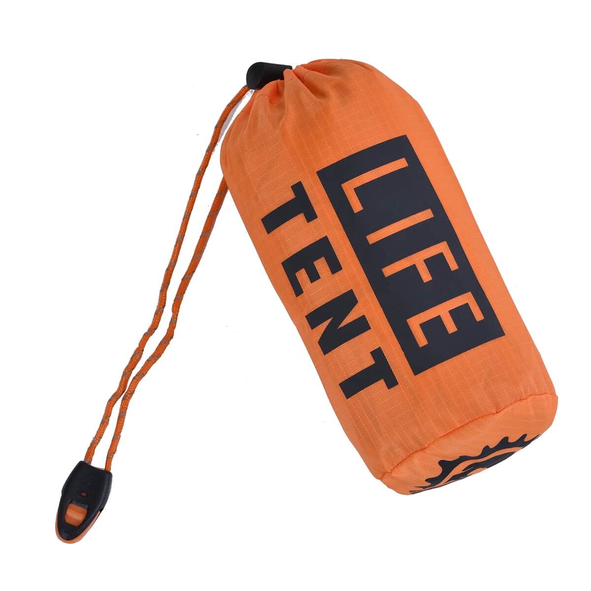 Orange Emergency Tent with a Drawstring Storage Bag and Whistle image number 0
