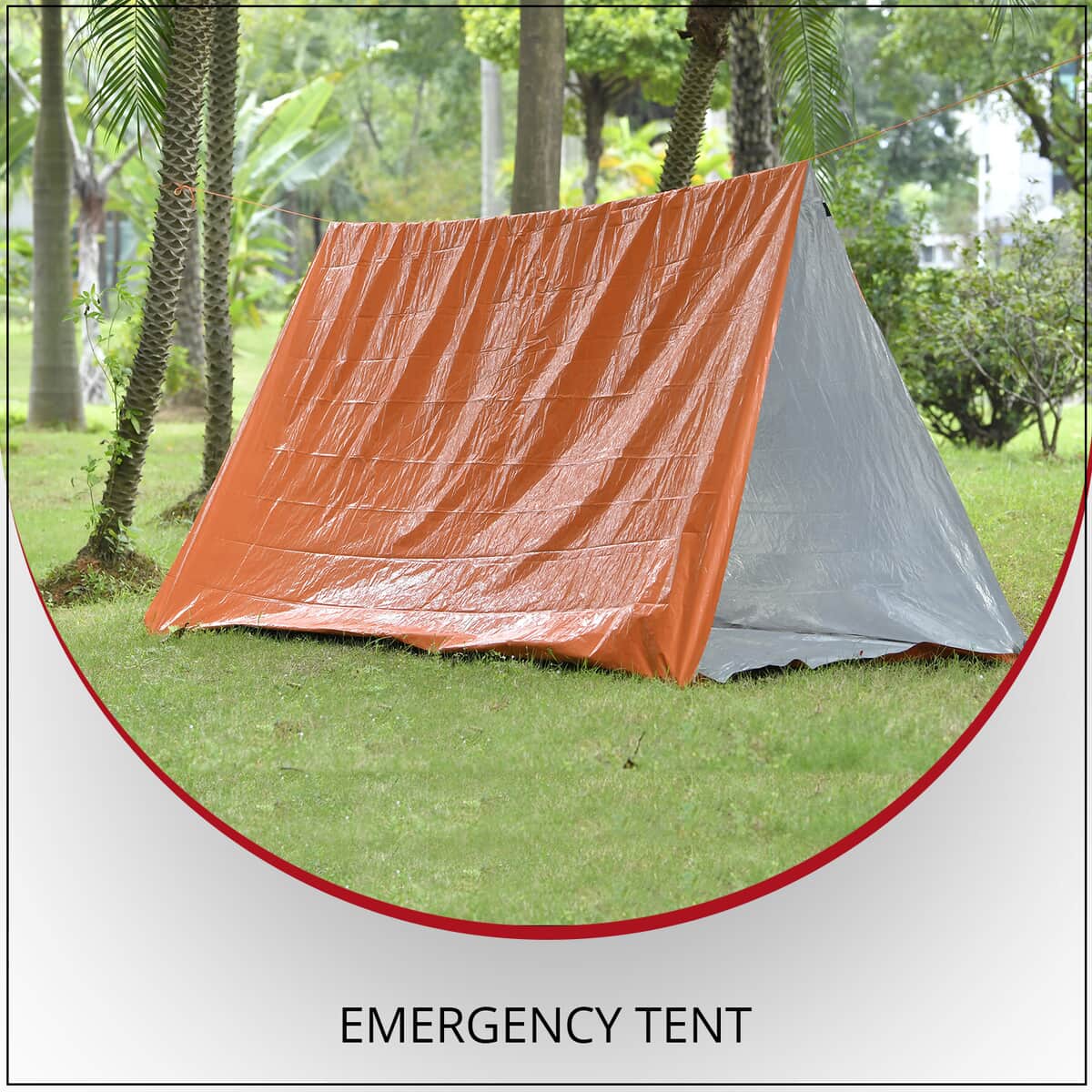 Orange Emergency Tent with a Drawstring Storage Bag and Whistle image number 1