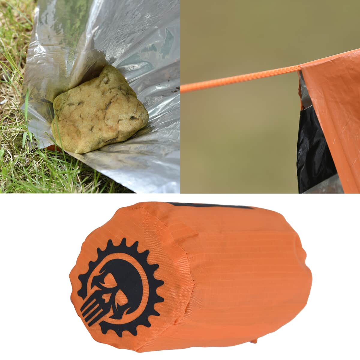 Orange Emergency Tent with a Drawstring Storage Bag and Whistle image number 4