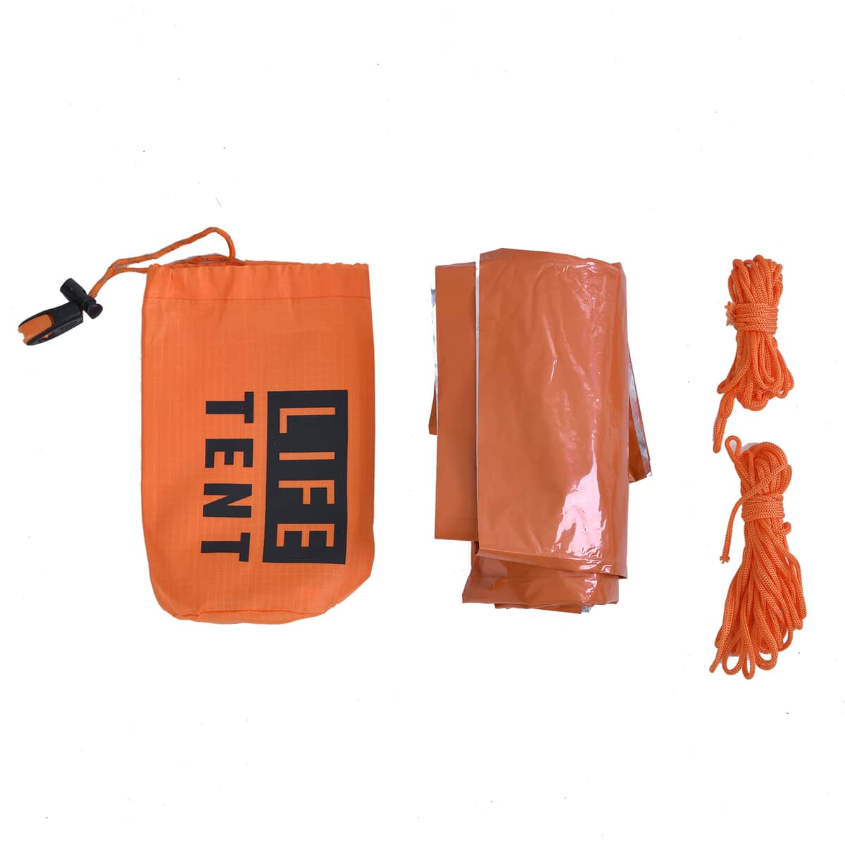 Orange Emergency Tent with a Drawstring Storage Bag and Whistle image number 5