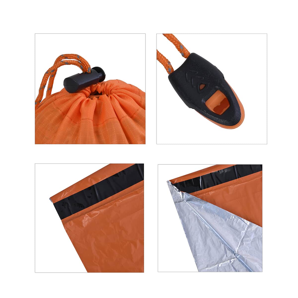 Orange Emergency Tent with a Drawstring Storage Bag and Whistle image number 6