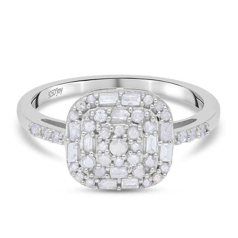 Natural Diamond Cocktail Ring in Platinum Over Sterling Silver (Size 10.0) 0.50 ctw