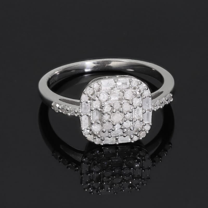 Natural Diamond Cocktail Ring in Platinum Over Sterling Silver (Size 10.0) 0.50 ctw