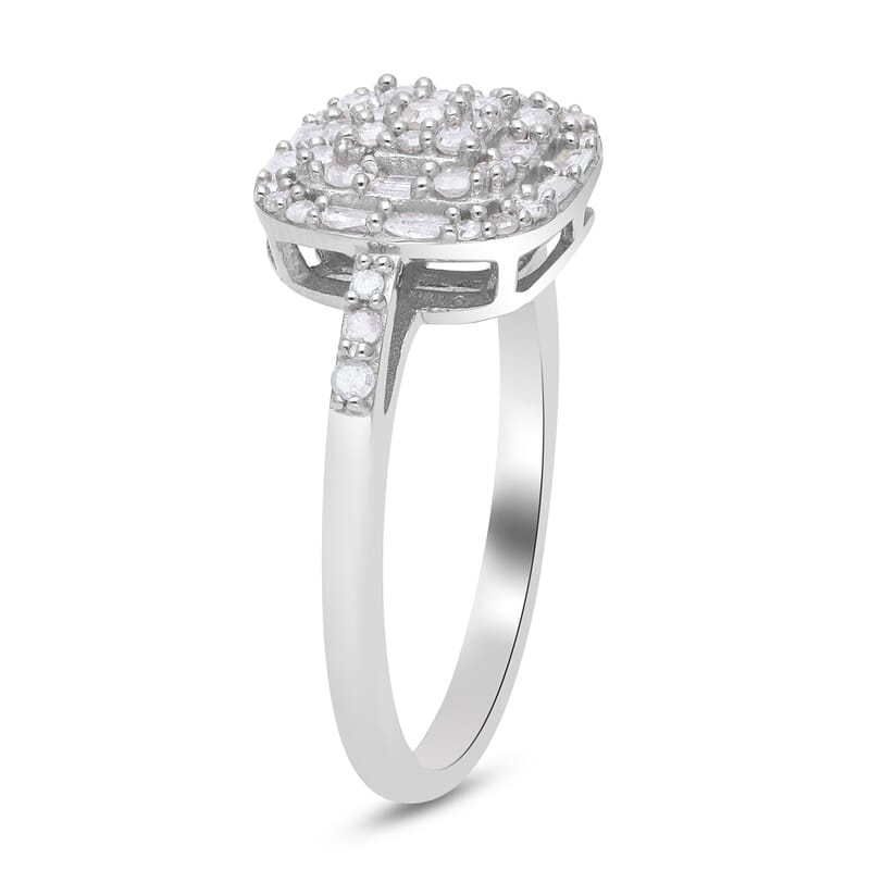 Natural Diamond Cocktail Ring in Platinum Over Sterling Silver (Size 10.0) 0.50 ctw