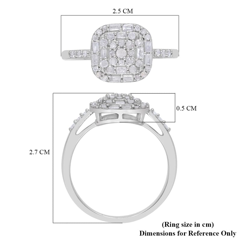 Natural Diamond Cocktail Ring in Platinum Over Sterling Silver (Size 10.0) 0.50 ctw