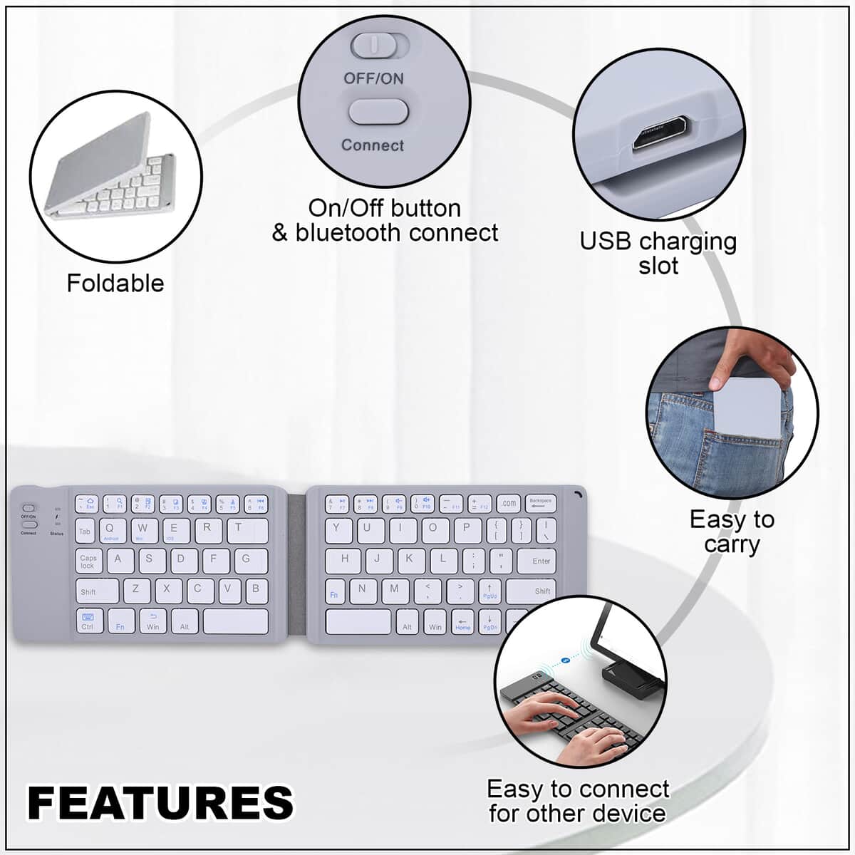 White Foldable Bluetooth Standard-size Keyboard image number 2
