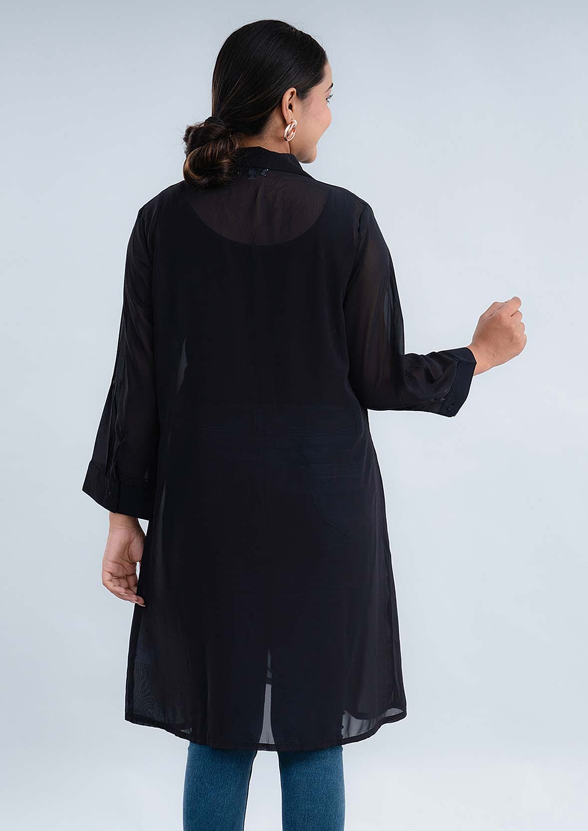 Tamsy Black Long Shirt Top - L