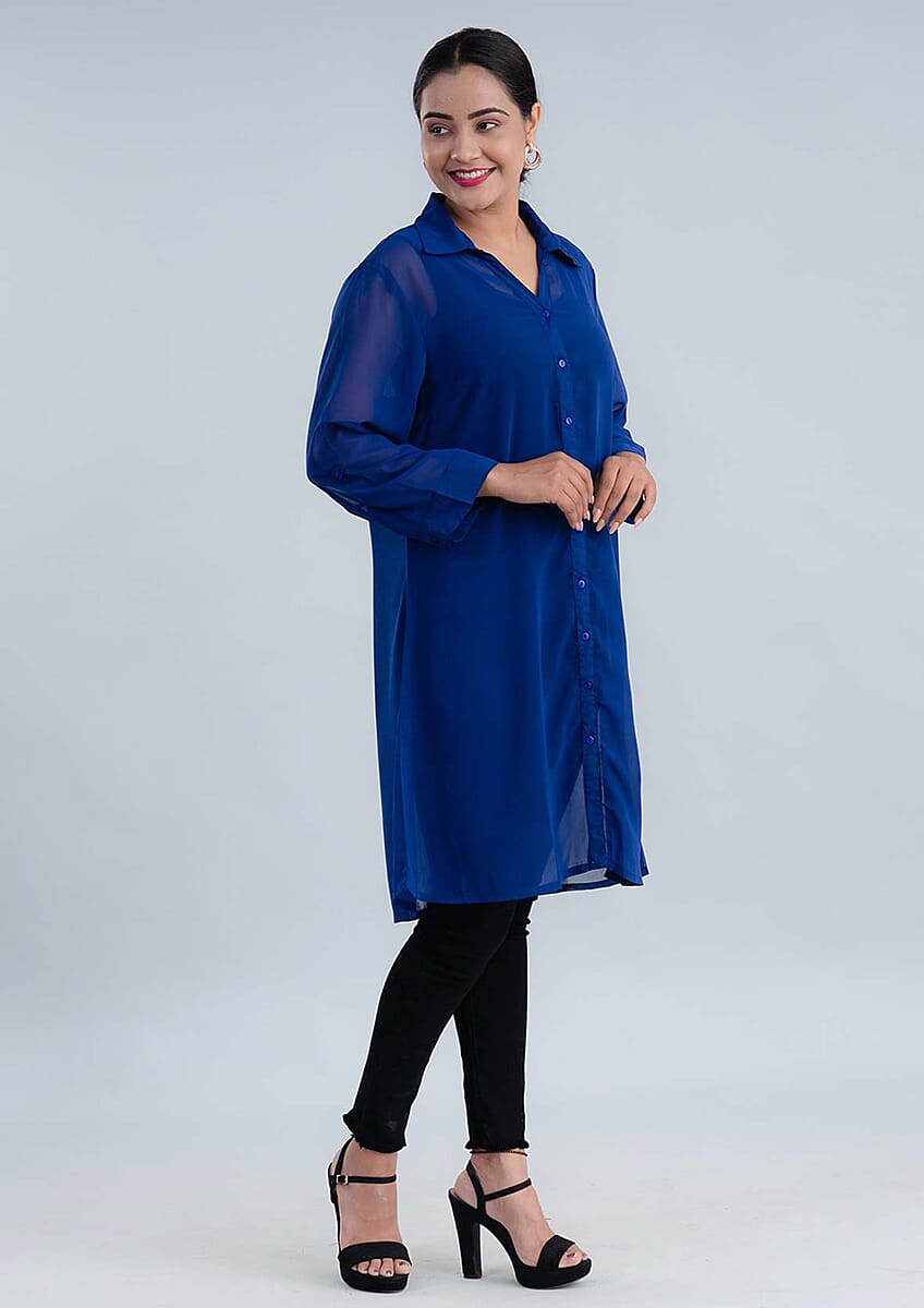 Tamsy Blue Long Shirt Top - M image number 2