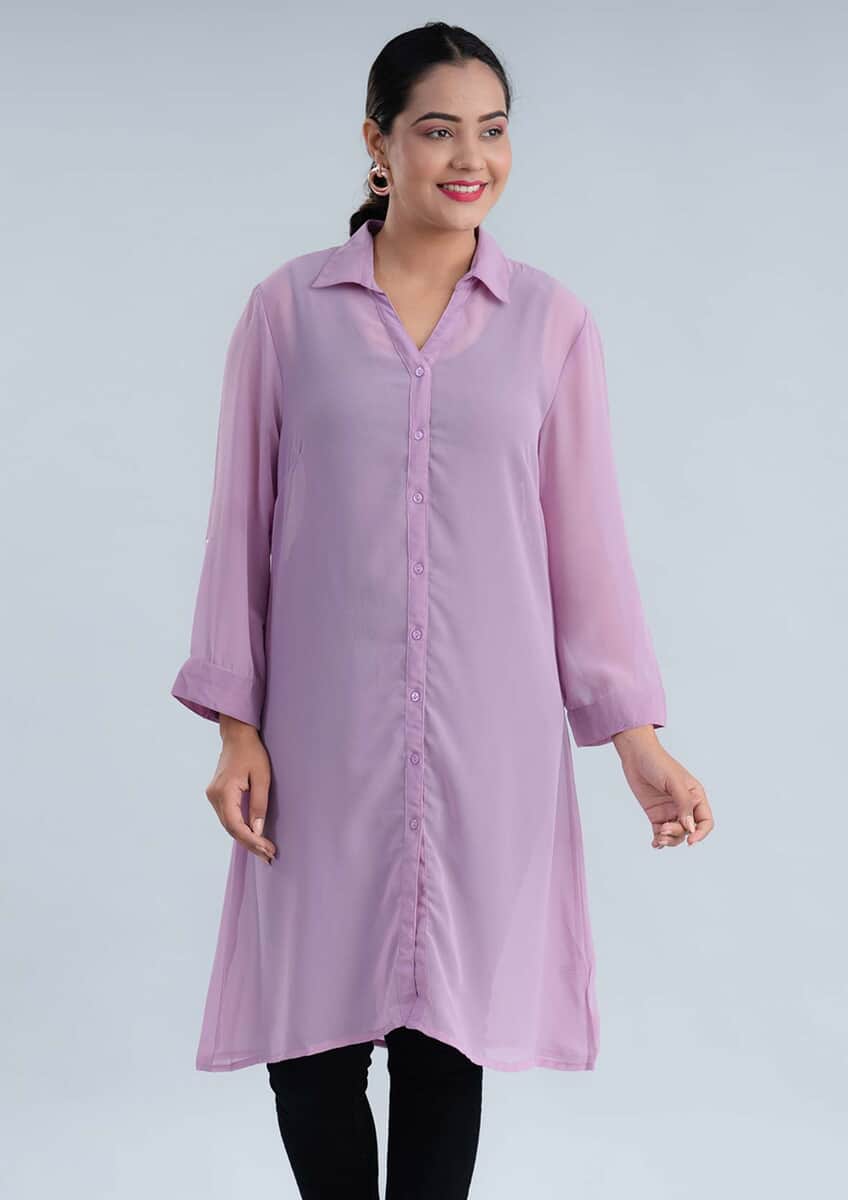 Tamsy Purple Long Shirt Top - M image number 0