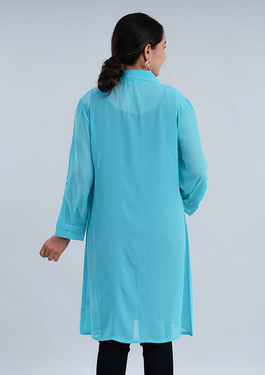 Tamsy Sky Blue Long Shirt Top - M image number 1