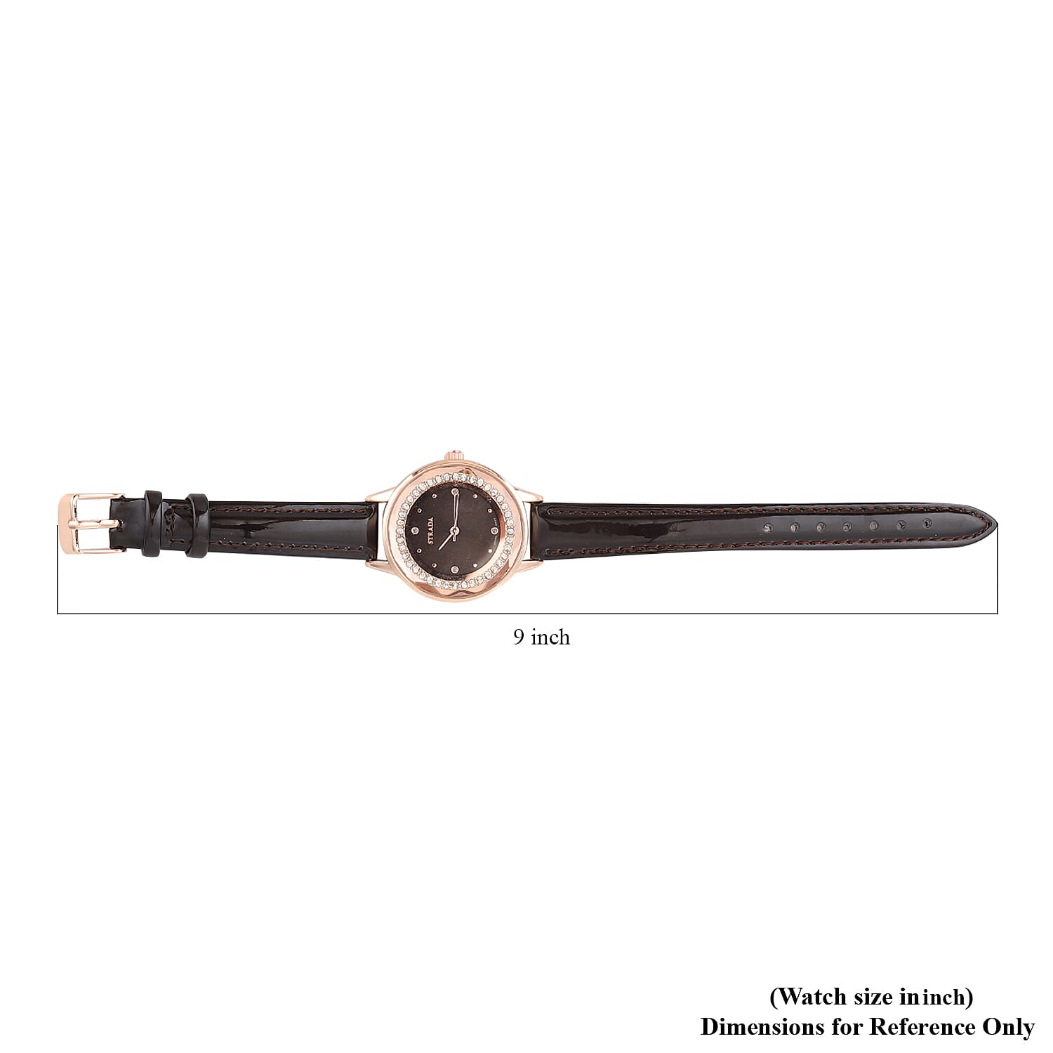 Strada Austrian Crystal Japanese Movement Watch with Black Faux Leather Band