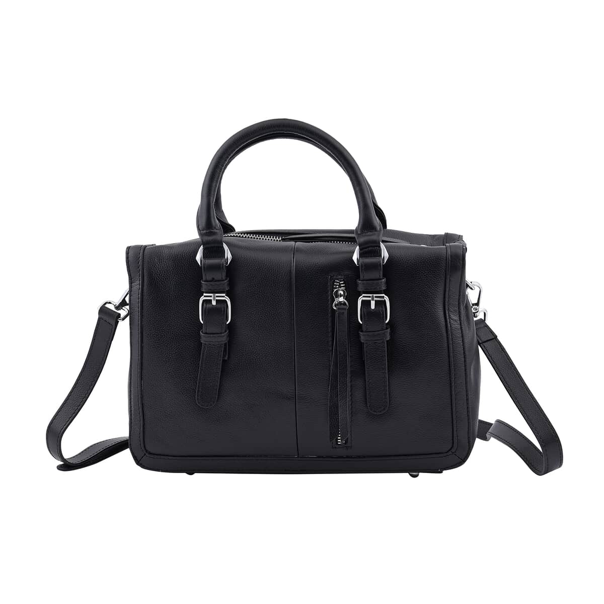 Black Genuine Leather Tote Bag with Top Double Handles and Shoulder Strap image number 0