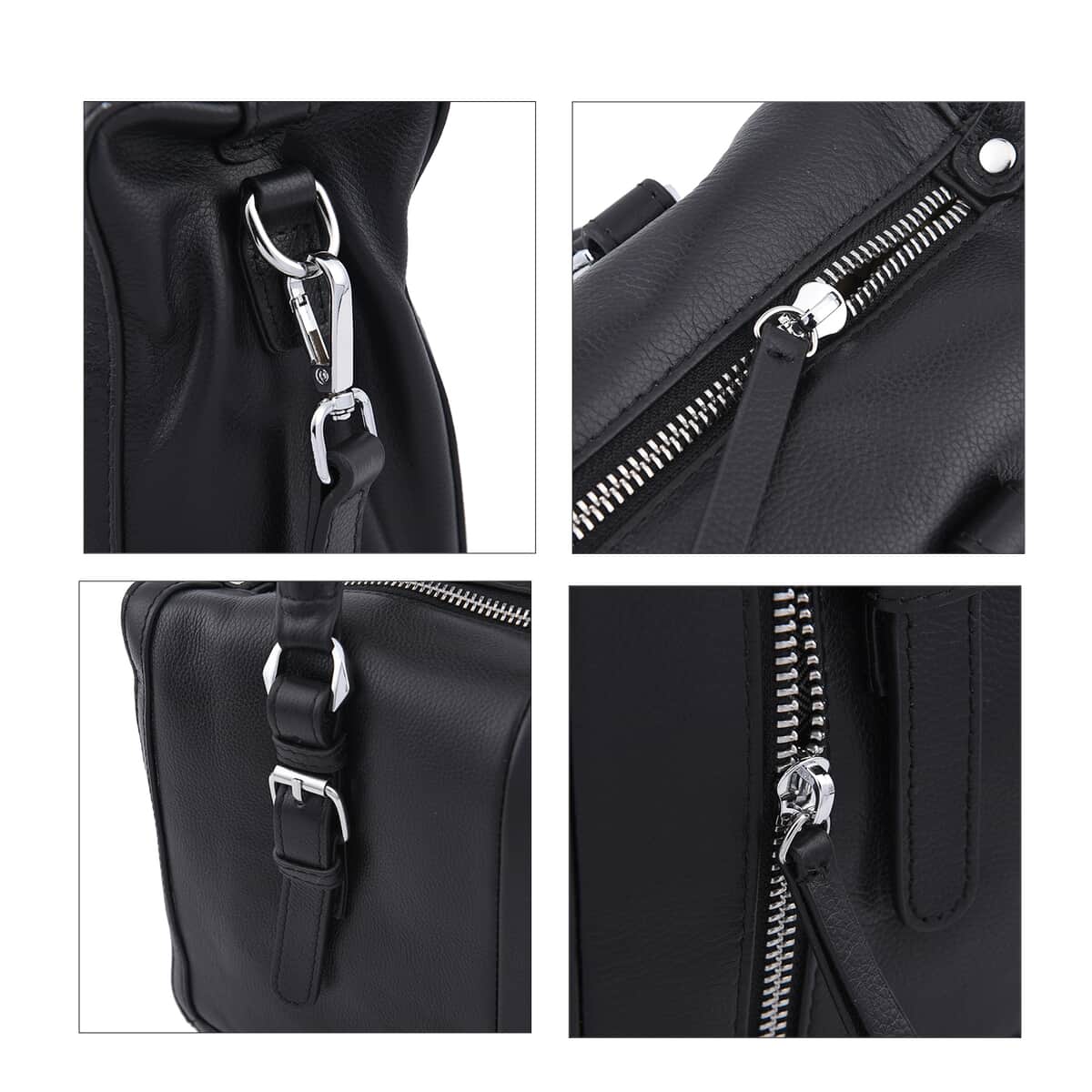 Black Genuine Leather Tote Bag (11.81"X4.72"X7.87") with Top Double Handles and Shoulder Strap image number 4