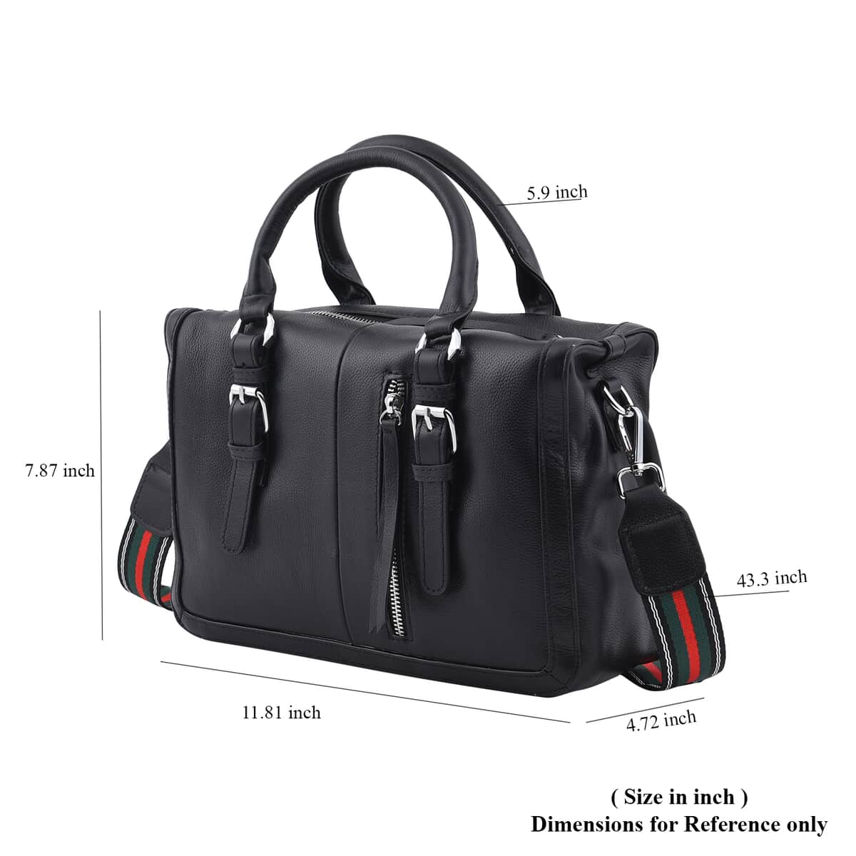 Black Genuine Leather Tote Bag (11.81"X4.72"X7.87") with Top Double Handles and Shoulder Strap image number 6