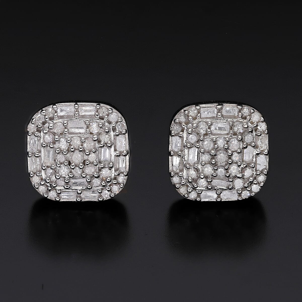 Natural Diamond Stud Earrings in Platinum Over Sterling Silver 0.50 ctw image number 1