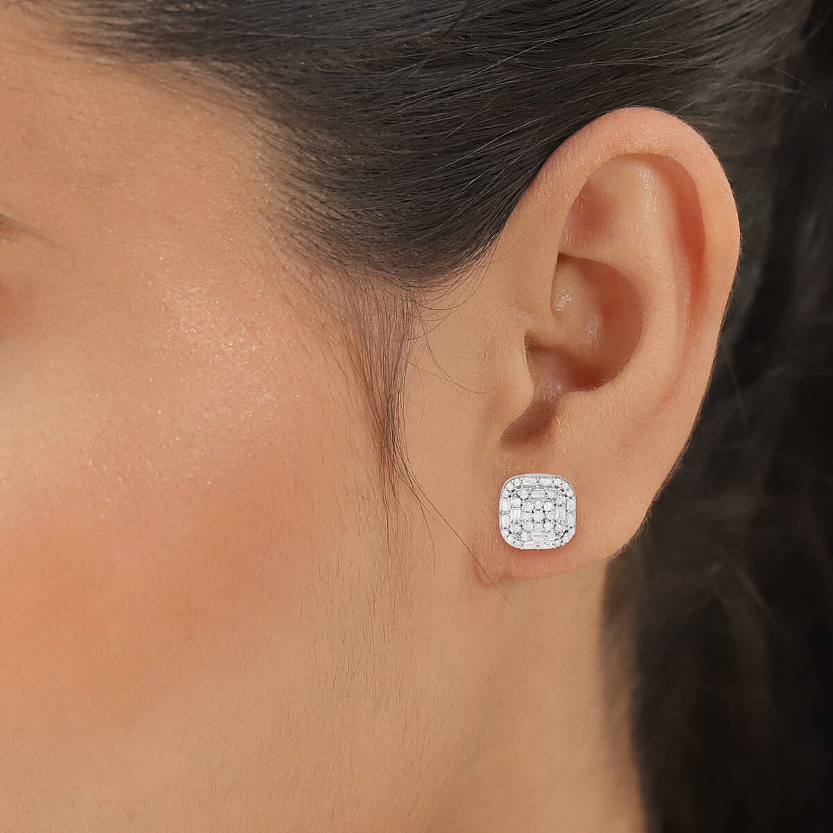 Natural Diamond Stud Earrings in Platinum Over Sterling Silver 0.50 ctw image number 2