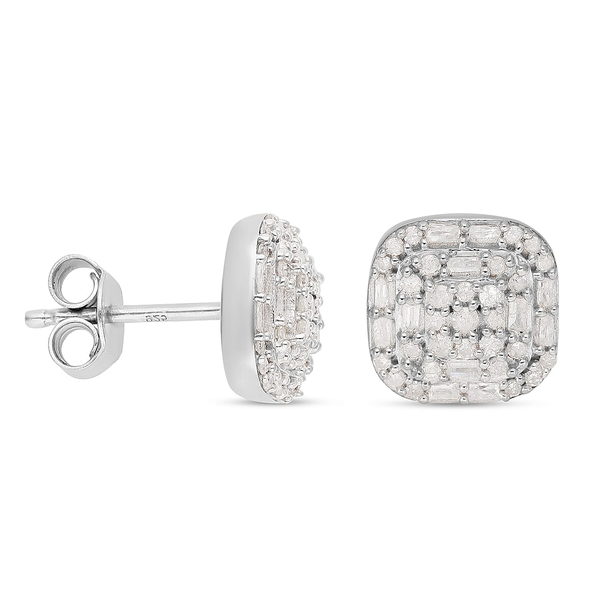 Natural Diamond Stud Earrings in Platinum Over Sterling Silver 0.50 ctw image number 3