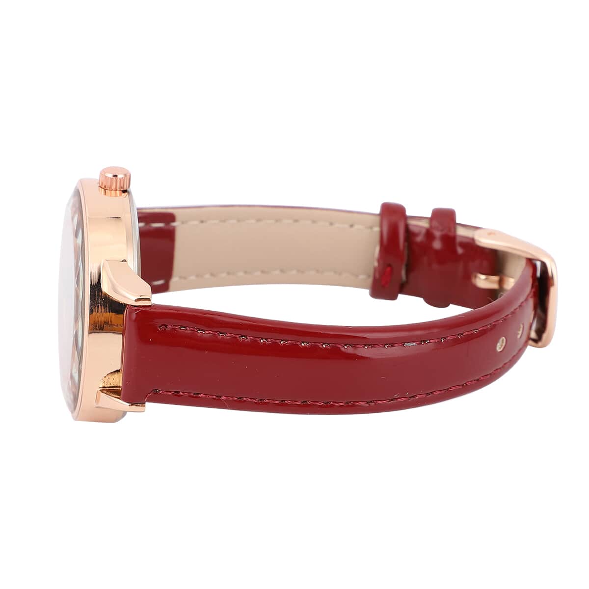 Strada Austrian Crystal Japanese Movement Watch with Wine Red Faux Leather Band image number 3