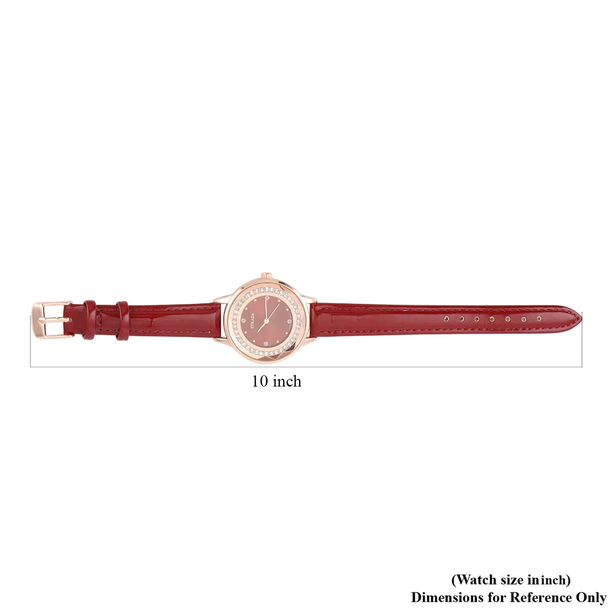 Strada Austrian Crystal Japanese Movement Watch with Wine Red Faux Leather Band image number 5