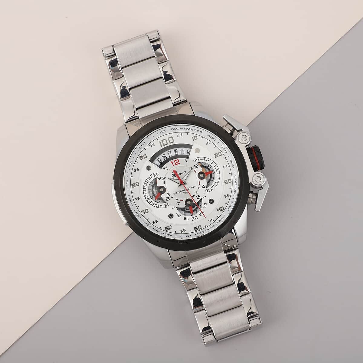 Genoa Multifunction Quartz Movement Watch with Stainless Steel Strap and Back image number 1