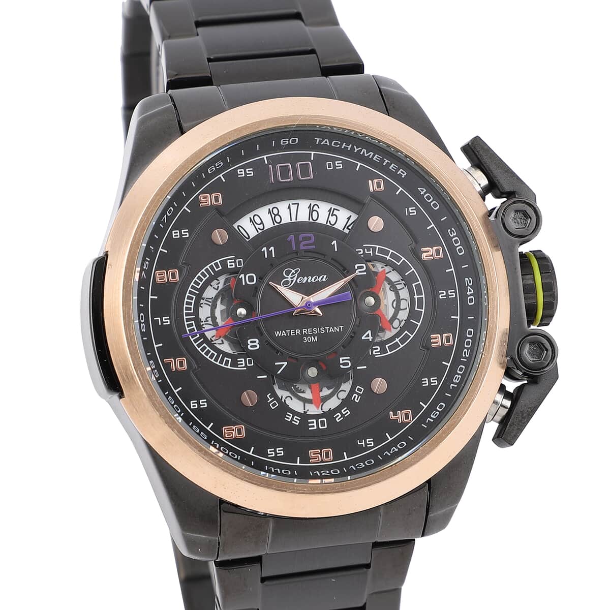 Genoa Multifunction Quartz Movement Watch with Stainless Steel Strap and Back image number 3