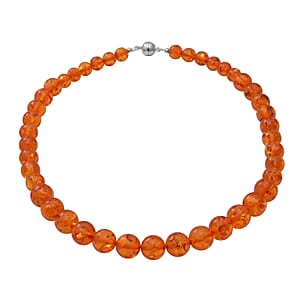 Natural Certified Baltic Amber Beads Necklace 18 Inches in Rhodium Plated Sterling Silver 150.00 ctw