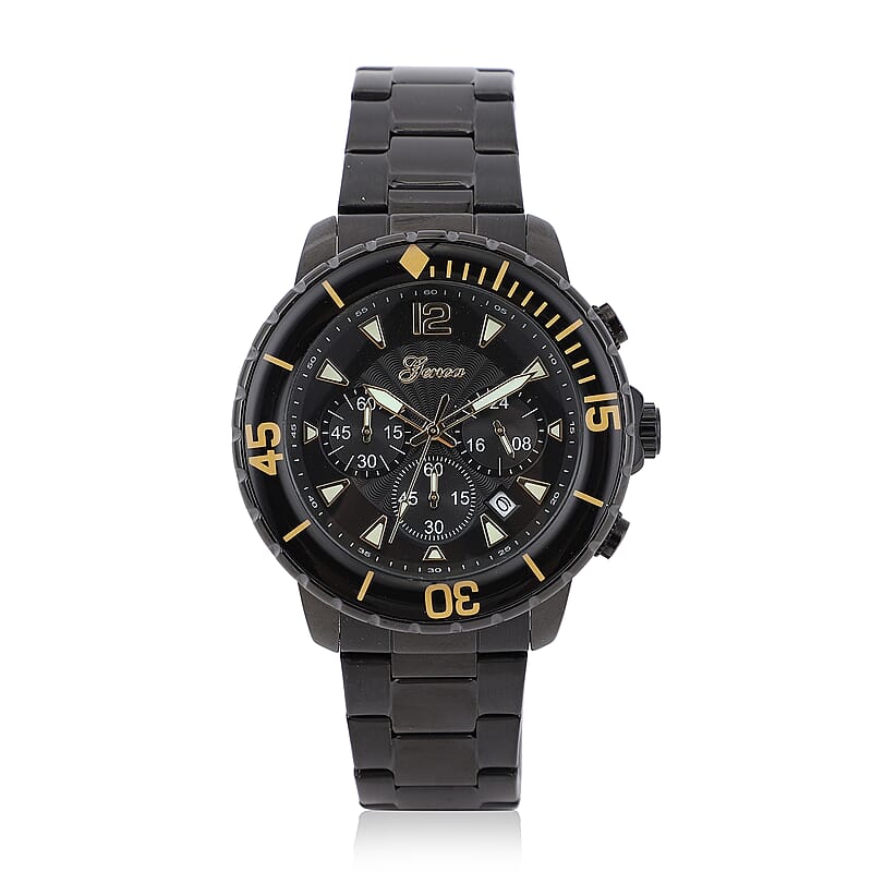 Genoa Multi-Functional Quartz Movement Watch with Black Dial & ION Plated Black Stainless Steel Strap (46 mm)