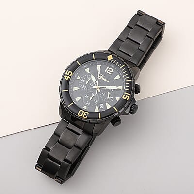 Genoa Multi-Functional Quartz Movement Watch with Black Dial & ION Plated Black Stainless Steel Strap (46 mm)