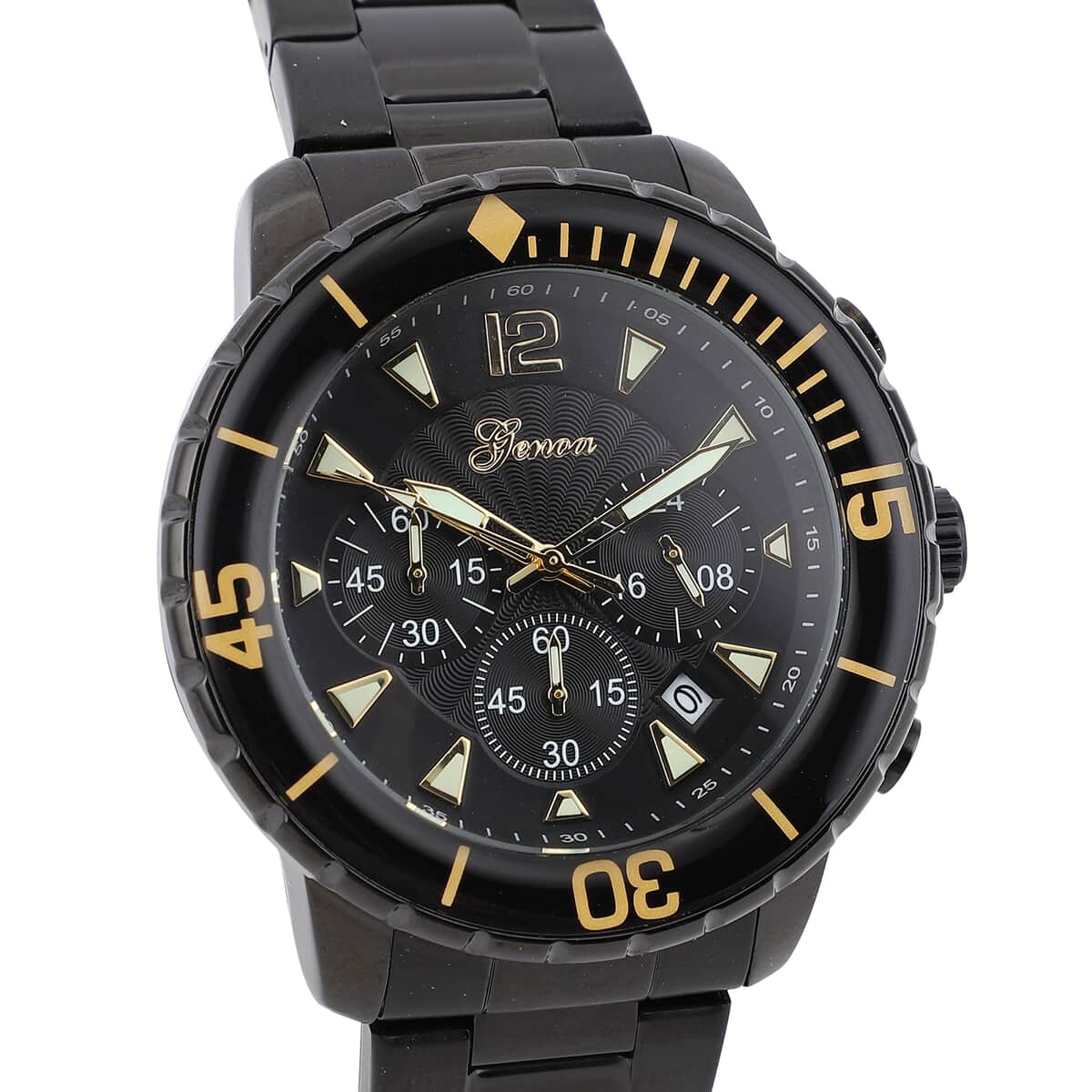 GENOA Multi-Functional Quartz Movement Watch with Black Dial & ION Plated Black Stainless Steel Strap image number 3