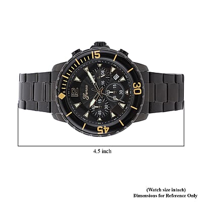 Genoa Multi-Functional Quartz Movement Watch with Black Dial & ION Plated Black Stainless Steel Strap (46 mm)