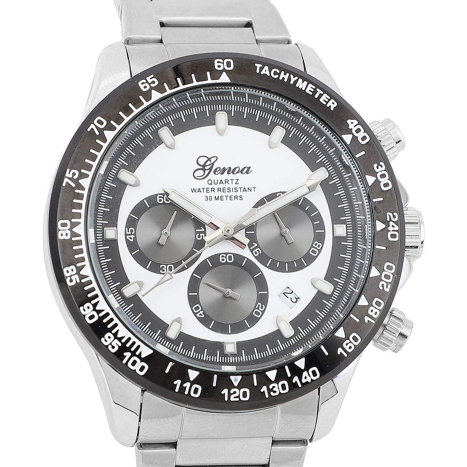 Genoa Multi-Functional Quartz Movement Watch with White Dial & Stainless Steel Strap (44 mm)