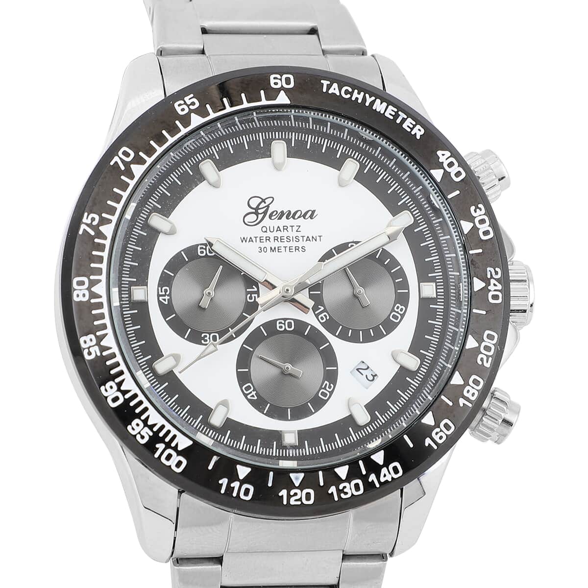 GENOA Multi-Functional Quartz Movement Watch with White Dial & Stainless Steel Strap (44 mm) image number 3