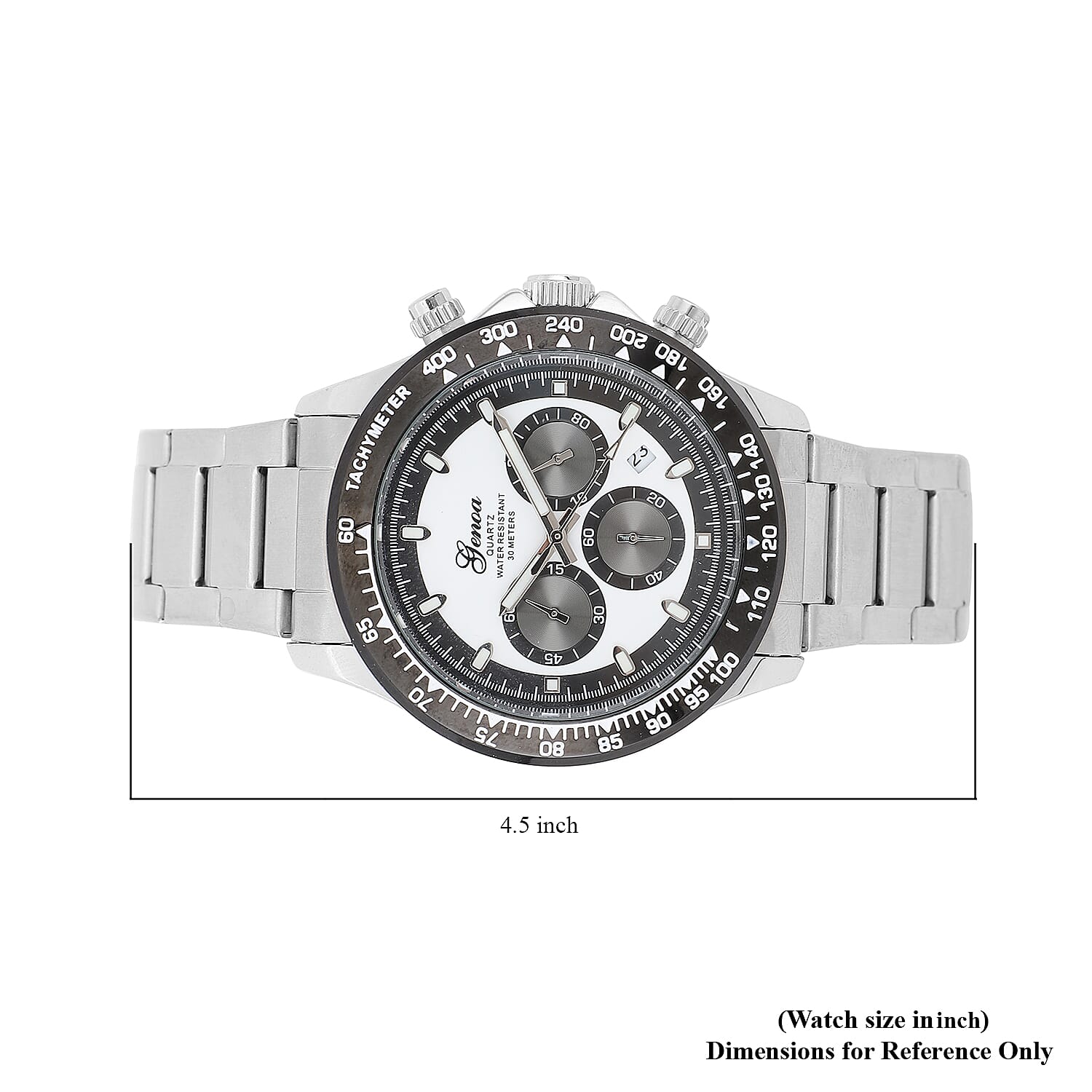 Genoa Multi-Functional Quartz Movement Watch with White Dial & Stainless Steel Strap (44 mm)