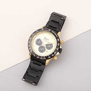 Genoa Multi-Functional Quartz Movement Watch with Golden Dial & ION Plated Black Stainless Steel Strap (44 mm)