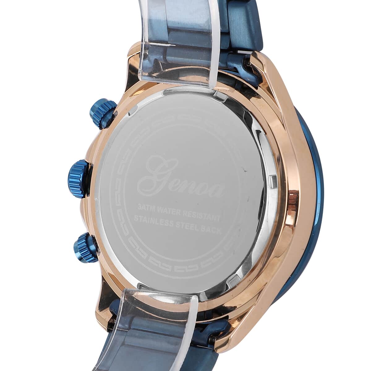 Genoa Multi-Functional Quartz Movement Watch with Rose Gold Dial & ION Plated Blue Stainless Steel Strap (46 mm) image number 6