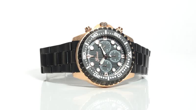 GENOA Multi-functional Quartz Movement Watch with Black Dial & Stainless Steel Strap (46 mm)