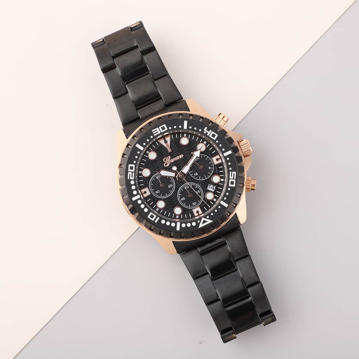 GENOA Multi-functional Quartz Movement Watch with Black Dial & Stainless Steel Strap (46 mm) image number 1