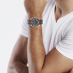 Genoa Multi-functional Quartz Movement Watch with Black Dial & Stainless Steel Strap (46 mm)