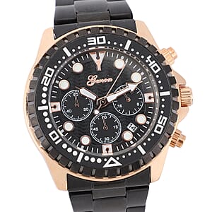 Genoa Multi-functional Quartz Movement Watch with Black Dial & Stainless Steel Strap (46 mm)