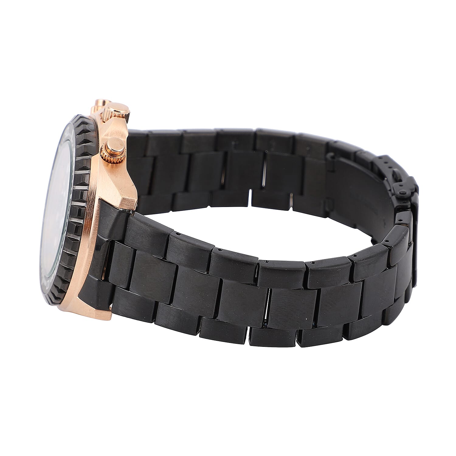 Genoa Multi-functional Quartz Movement Watch with Black Dial & Stainless Steel Strap (46 mm)