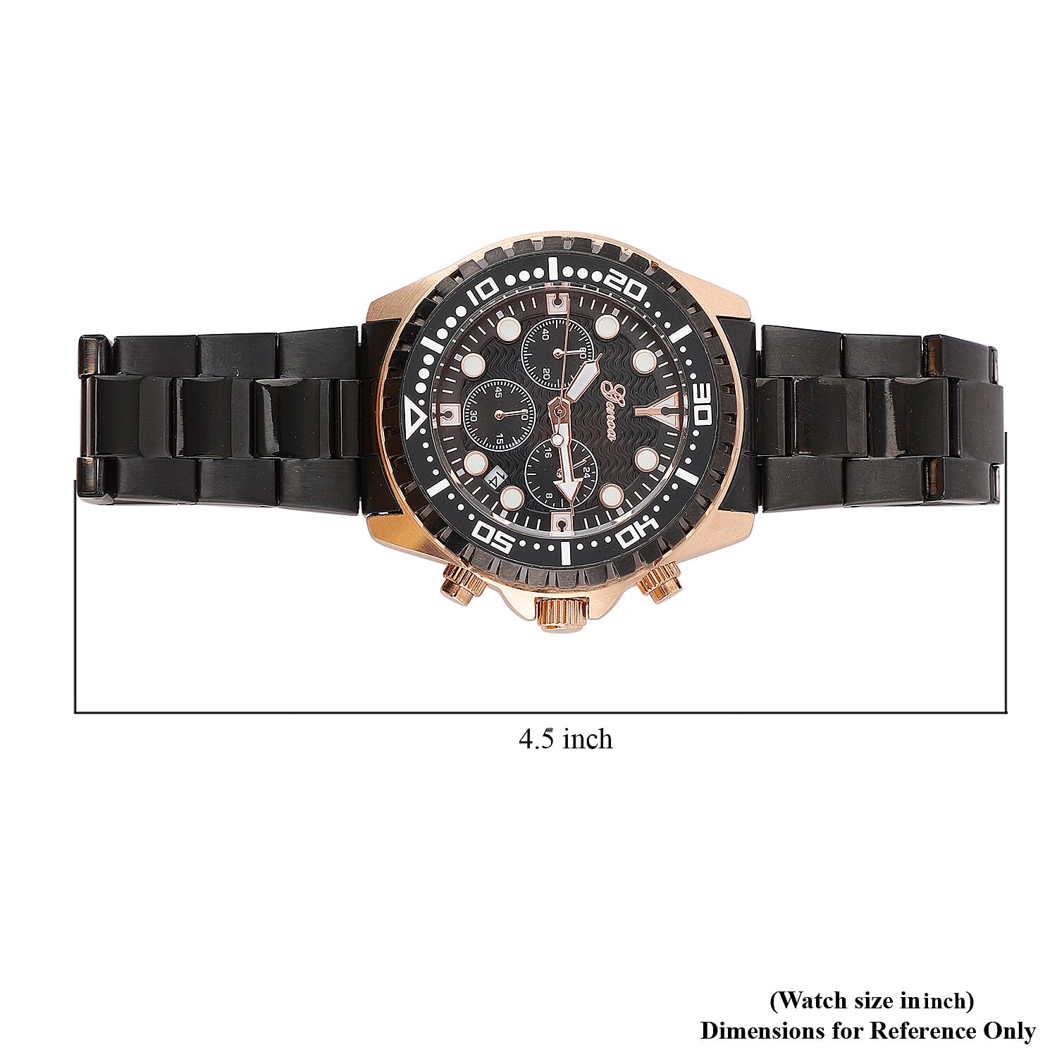 Genoa Multi-functional Quartz Movement Watch with Black Dial & Stainless Steel Strap (46 mm)
