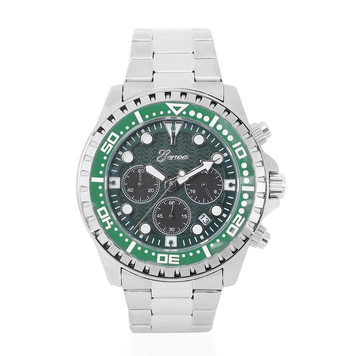 Genoa Multi-functional Quartz Movement Watch with Green Dial & Stainless Steel Strap (46 mm) image number 0