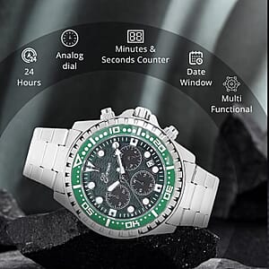 Genoa Multi-functional Quartz Movement Watch with Green Dial & Stainless Steel Strap (46 mm)