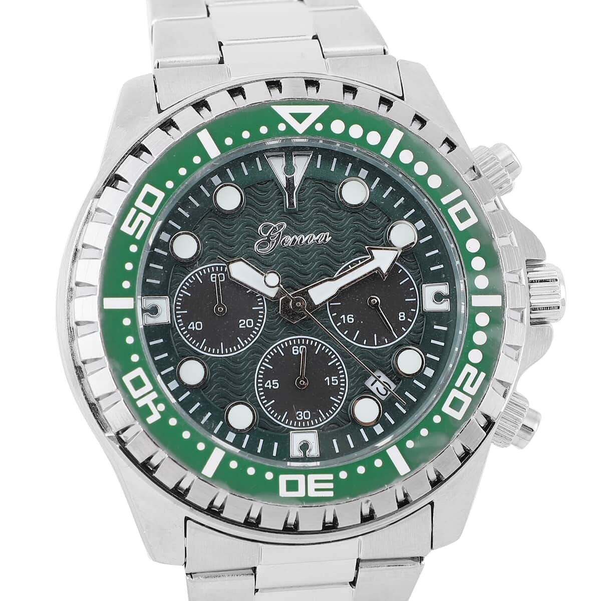 Genoa Multi-functional Quartz Movement Watch with Green Dial & Stainless Steel Strap (46 mm) image number 3