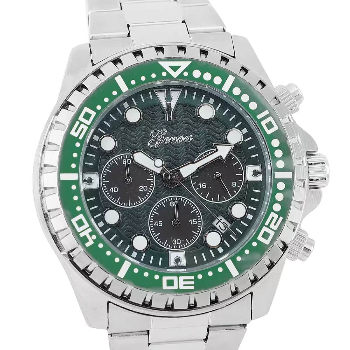 Genoa Multi-functional Quartz Movement Watch with Green Dial & Stainless Steel Strap (46 mm) image number 9