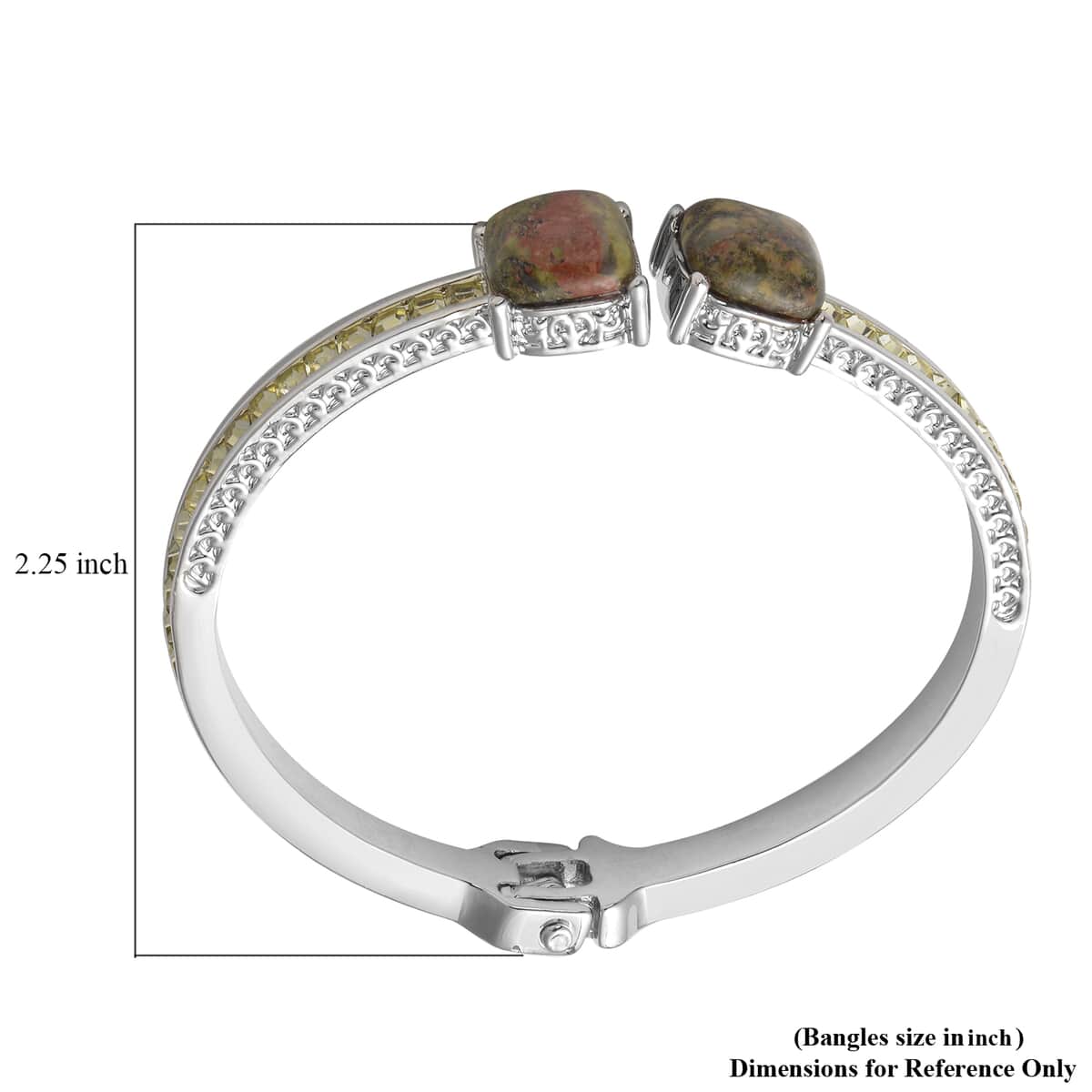 Unakite, Simulated Yellow Sapphire Beaded Cuff Bracelet (7 In) in Silvertone image number 2