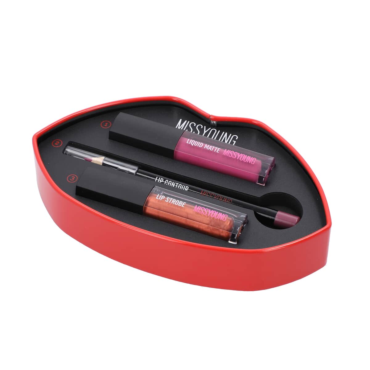 MISSYOUNG Purple and Glitter 2 Lip Gloss +1 Lip Pen Lipstick Set image number 4