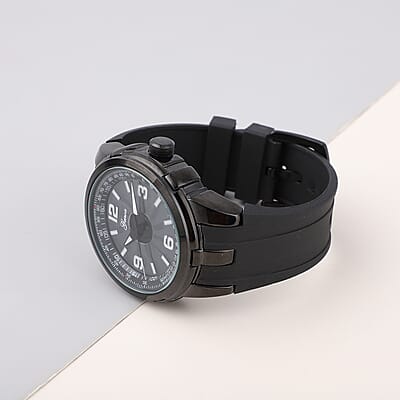Genoa Miyota Japanese Movement Watch with Black Spinning Dial and Black Silicone Band (47mm)
